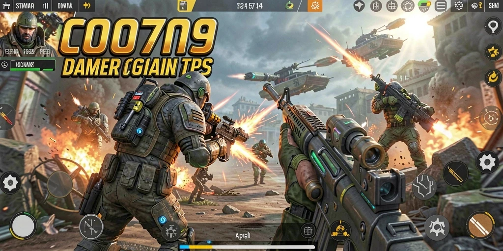 Tampilan utama gameplay C0077 dengan aksi tembak menembak yang seru.