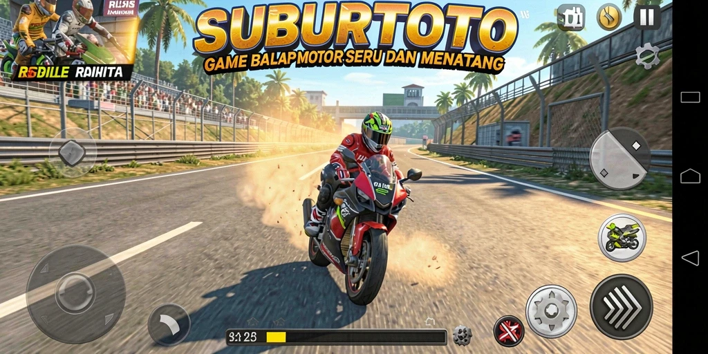 Tampilan utama gameplay SUBURTOTO dengan aksi balap yang mendebarkan.